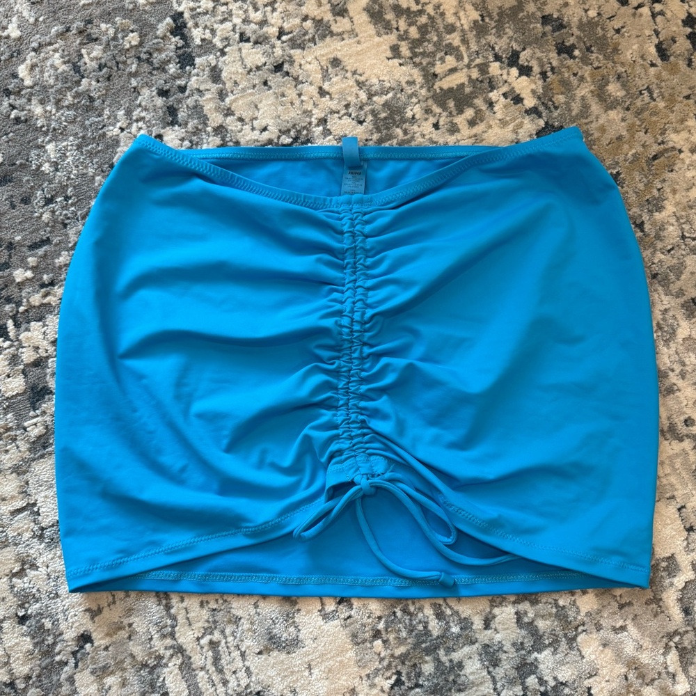 SKIMS Coverup Set: Swim Long Sleeve Shrug and Ruched Mini Skirt Turquoise - Picture 8 of 16